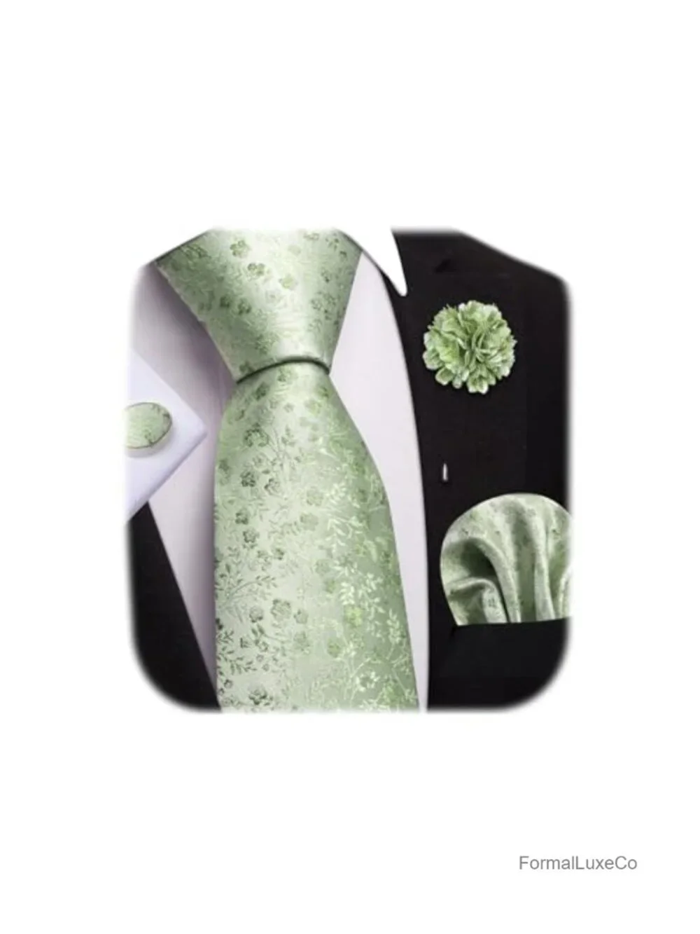 Men's Tie & Cufflinks Set with Lapel Pin & Pocket Square, Formal Wear